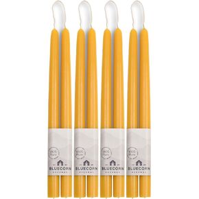Bluecorn Beeswax 100% Pure Beeswax Taper Candles | Natural Beeswax Candles, Yellow Unscented Tapered Candles | Soy, Paraffin, & Fragrance Free | 10 Inch Candles, Bulk 8-Pack | Handmade in Colorado