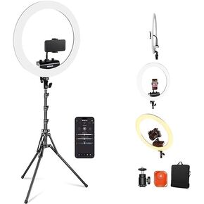 NEEWER Professional Ring Light with Stand and Phone Holder, 18 inch Ultra Thin, 45W 2900K-7000K TLCI98, Remote Shutter & App Control, Softer Lighting for Makeup Live Stream TikTok, RP18B Pro White