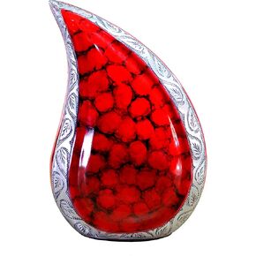 eSplanade Metal Cremation Urn Memorial Jar Pot Container | Full Size Embossed Urn for Ashes Funeral Burial | Teardrop Metal Urns | White - 10" Inches