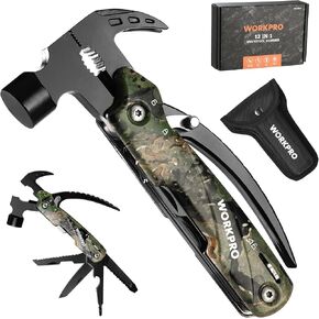 WORKPRO Multitool-12 in 1 Camping Tools with Mini Hammer-EDC Gear Multi Tools Hammer with Safety Lock and Pouch-Mini Multitools Gifts for Men and Women in Kuwait