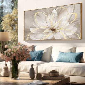 SOUGUAN Gold Flowers Canvas Wall Art Abstract Line Wall Decorations for Living Room Modern Home Decor Office Hanging Prints 24x48 Inch Bedroom Posters