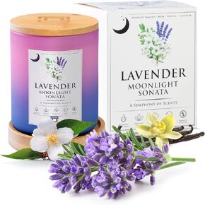 Soy Scented Candle - Lavendar Moonlit Sonata Triple Scented Soy Candles with Bamboo Coaster & Lid for Home, Cotton Wick, 55 Hour Burn Time (Beige Light Gradient)