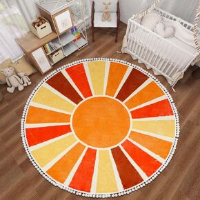 Sun Kids Rug,5.2 ft Rainbow Kids Rugs for Room,Non-Slip Washable Round Kids playroom rug,Ultra Soft Circle Nursery Rug Colorful Kids Area Rug for Kids Room Classroom Bedroom Living Room Decor（Pink）