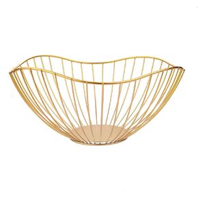 High Style Curved-Edge Modern Creative Stylish Single Tier Dish,Metal Iron Wire Fruit Vegetables Bread Decorative Stand Serving Bowls Basket Holder (Gold)