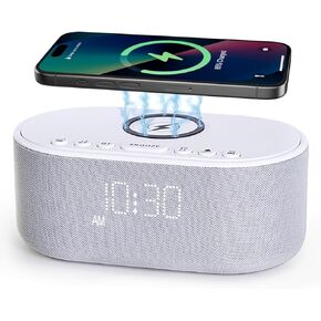 Sound Machine Alarm Clock Wireless Charger: Bluetooth 10W Stereo Sound Speaker Bedroom - White Noise Machine for Sleeping with 21 Soothing Sounds