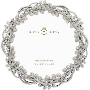 Circular Beaded Vine Photo Frame / 4x4 In | For Tabletop Display | Perfect for Home Decor, Wedding, Graduation, Or Milestone Photos (Silver)