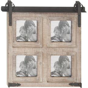 Deco 79 Wood 4 Slot Wall Photo Frame with Metal Accent, 26" x 1" x 14", Brown, SMALL SIZE
