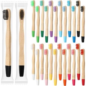 24 Pcs Kids Bamboo Toothbrushes Soft Bristles BPA Free Wood Toothbrush Bulk Colorful Wooden Handles Children's Toothbrush for Toddler Home Travel Teeth Oral Dental Care Individually Wrapped, 5.7 Inch