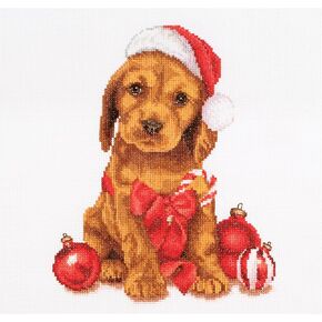 Thea Gouverneur - Counted Cross Stitch Kit - Christmas Puppy - Aida - 16 Count - for Adults - 730A