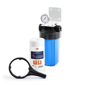Aquaboon 10x4.5 Whole House Water Filter Housing - Big Water Filter Housing & String Wound Sediment Filter Cartridge - Well Water Filter System for House w/Wrench, Bracket & Pressure Gauge & Release