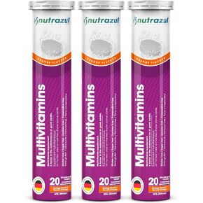 nutrazul Multivitamin Effervescent Tablets - Orange (Pack of 3 X 20) | 60 Days Supply | Gluten Free, Sugar Free, Lactose Free & Preservative Free | Supports Immune Function & Boosts Energy | Benefits