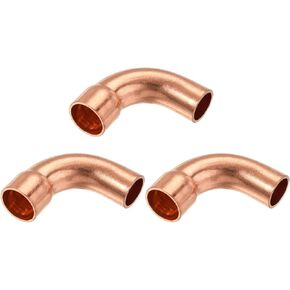 MECCANIXITY 90 Degrees Elbow Copper Pipe Fitting Short Turn Brazing Connection 3/4 Inch ID for HVAC Cooling Solar Equipment, Pack of 3