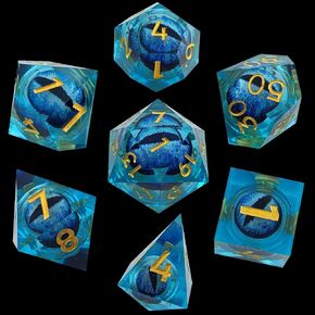 Futhark Magical Glamor DND Dice: Polyhedral Resin Dice with Glitter Liquid Core for Dungeons & Dragons, RPGs, and Board Games – 7 Piece Sharp Edge DND Dice Set with Case