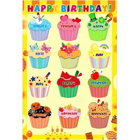 WaaHome Rainbow Birthday Chart for Classroom Decorations 11.2''x16.5'' Happy Birthday Poster Calendar for Classroom, Classroom Birthday Chart Poster for Back to School Bulletin Board Decorations Teacher Supplies