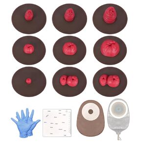 Sticky Ostomy Simulators, Stoma Training Model Set, Multi-Skin Tone Ostomy Care Practice Models for Medical Training and Patient Education-Dark