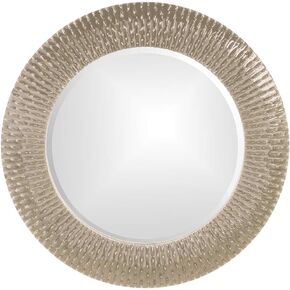 Howard Elliott Bergman Big Round Mirror for Wall Decor, Silver Glossy Mirror with Starburst Effect, Modern Large Circular Hanging Wall Vanity Mirror for Living Room, Bathroom or Entryway, 32 x 32 Inch