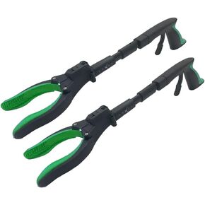 Grabber Tool 19" Aluminum Magnetic Claw with LED Light, Lightweight Foldable Reacher Grabber Pickup Tool, Gripper Grabbers for Elderly Grab Reaching Tool Trash Picker Grabber, Green, by Luxet 2-Pack