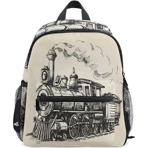 AUUXVA Kids Backpack for Boys Girls Vintage Steam Locomotive Train Toddler Backpack Travel Elementary Kindergarten Preschool Bookbag with Chest Strap