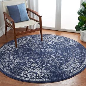 SAFAVIEH Adirondack Collection Area Rug - 8' Round, Navy & Ivory, Oriental Distressed Design, Non-Shedding & Easy Care, Ideal for High Traffic Areas in Living Room, Bedroom (ADR109N)