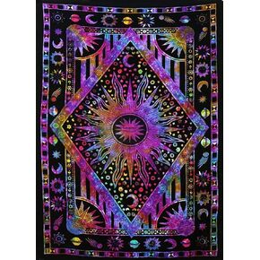 ICC Orange Poster Hippie Mandala Sun and Moon Maditation Poster Tapestry Wall Hanging - Indian Purple Burning Sun Stars Psychedelic Popular Mystic Tie dye Beach Blanket 30 x 40 Inches
