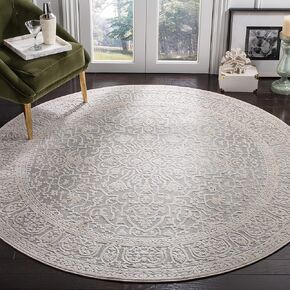 SAFAVIEH Reflection Collection 6'7" Round Light Grey/Cream RFT670C Vintage Distressed Area Rug