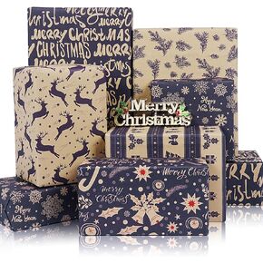 KESTAR Christmas Wrapping Paper, Flat 8 Sheets Christmas Wrapping Paper Set for Kids Women Men, Recycled Gift Wrapping Paper Sheets for Xmas New Year Holiday Party, 20×28inch Each in Kuwait