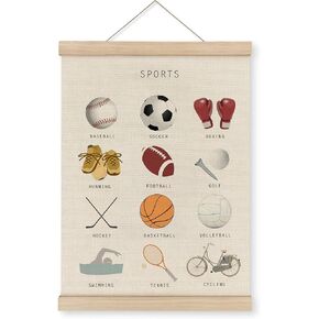 MAQIKA Sports Poster Framed with Wood Hanger,Sports Wall Art，Sports Soccer Football Wall Decor,Sports Baseball Basketball Canvas Wall Art Paints Sports Posters for Man Cave Kids Boys Room 12x16 Inch