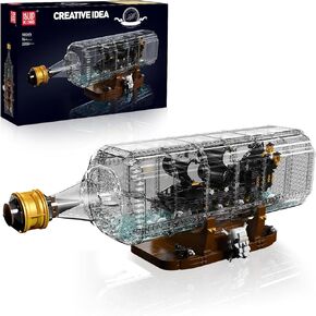 Mould King 10065 Drift Bottle with Black Pearl Ship Building Blocks Set, Pirate Ship in Bottle Model Building Kit with Display Stand, Collectible Bottle Toy for Adults (2206 Pieces)
