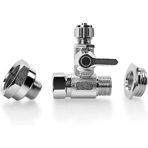 Frizzlife 1/2" and 3/8" Brass Feed Water Adapter - 3/8" Comp with 1/2" Converter Fitting and 1/4 inch OD Compression Angle Stop Valve Adapter for Reverse Osmosis Water Filters, Coffee Brewers