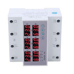 Ac 390 500,Ac 390 500 V 3 Phase 3 Phase Din Rail Voltmeter Ammeter Automatic Overvoltage Overcurrent Protector Ac 390 500V 63A (63A)