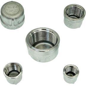 304 Stainless Steel Pipe Cap 1/2"NPT Thread, 0.25 Inch NPT Female Pipe Plug Socket Fitting Pipe End Cap Fitting (1/2")