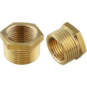 2PCS NPT 1/2 Female to npt 3/4 Male Thread Brass Hex Head Bushing Reducer Pipe Fitting,Pipe Bushing Fitting, Garden PVC Hose Adapter for PEX Tubing Air Gas Water Fuel Line Plumbing