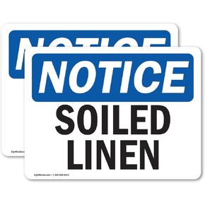 (2 Pack) Soiled Linen OSHA Notice Sign 7 Inch X 5 Inch Vinyl Label Decal Sticker Weather Resistant, UV Protected for Workplace, Business, and Construction Site, Made in the USA