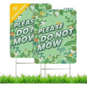 Do Not Mow Sign with Stake 2 Pack 9"x 12" Double-Sided No Mowing Signs (Green)