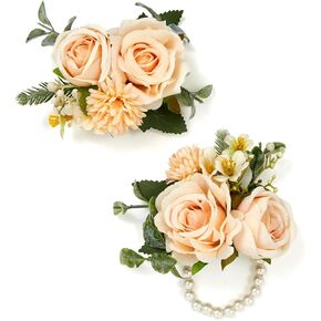 Orange Rose Boutonniere and Wrist Corsages for Wedding(Set of 2), Prom Corsage Wristlet for Wedding, Prom, Anniversary, Graduation, etc.