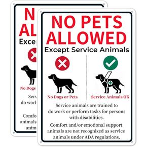 2 Pack Metal No Pets Sign, 10" x 14" No Dogs Or Pets Allowed Except Service Animals Sign for Business, Made of 40 mil Rust Free Aluminum, Reflective & UV Protected and Weatherproof