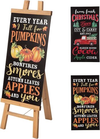 Glitzhome Free Standing Sign with Double-Sided Changable Fall Harvest and Christmas Sign for Display, black in Saudi Arabia