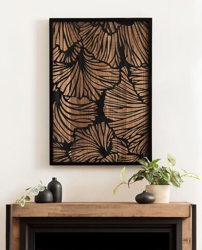 Kate and Laurel Sago Modern Decorative Wood Art Plaque, 23 x 33, White and Rustic Brown, Painted Wood Floral Wall Art with Dimensional Design for Living Room Decor in Saudi Arabia