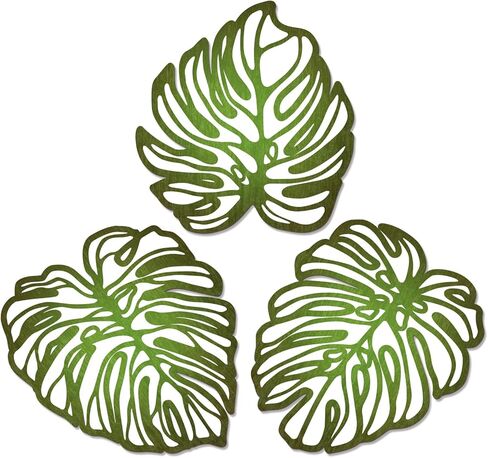 Kercan الاستوائية جدار ديكور 3 قطع Monstera ليف جدار الفن الخشب النباتات الاستوائية جدار ديكور لوحات مناسبة للحمام غرف نوم غرف المعيشة (التدرج الأخضر) in Kuwait