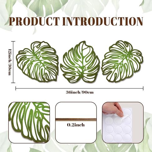 Kercan الاستوائية جدار ديكور 3 قطع Monstera ليف جدار الفن الخشب النباتات الاستوائية جدار ديكور لوحات مناسبة للحمام غرف نوم غرف المعيشة (التدرج الأخضر) in Kuwait