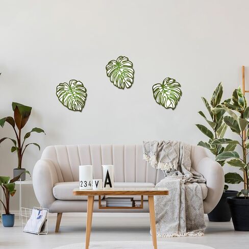 Kercan الاستوائية جدار ديكور 3 قطع Monstera ليف جدار الفن الخشب النباتات الاستوائية جدار ديكور لوحات مناسبة للحمام غرف نوم غرف المعيشة (التدرج الأخضر) in Kuwait