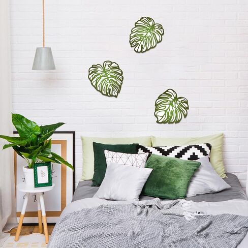 Kercan الاستوائية جدار ديكور 3 قطع Monstera ليف جدار الفن الخشب النباتات الاستوائية جدار ديكور لوحات مناسبة للحمام غرف نوم غرف المعيشة (التدرج الأخضر) in Kuwait