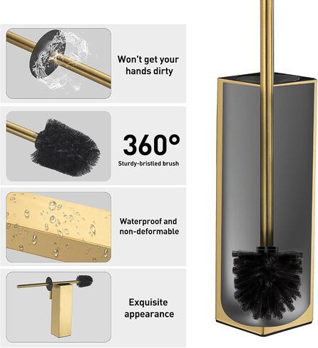 FVITA Toilet Brush Wall Mounted Toilet Brush with Holder Modern Toilet Bowl Brush Bathroom Brushed Gold Square in Saudi Arabia
