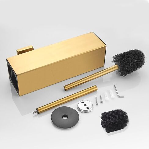 FVITA Toilet Brush Wall Mounted Toilet Brush with Holder Modern Toilet Bowl Brush Bathroom Brushed Gold Square in Saudi Arabia