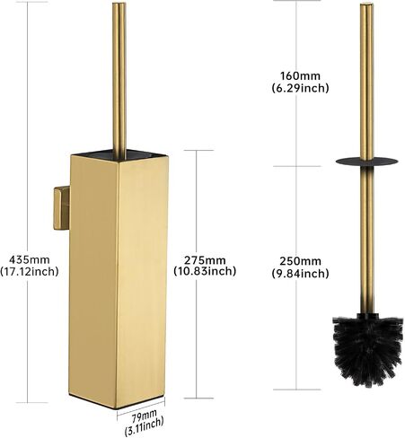 FVITA Toilet Brush Wall Mounted Toilet Brush with Holder Modern Toilet Bowl Brush Bathroom Brushed Gold Square in Saudi Arabia