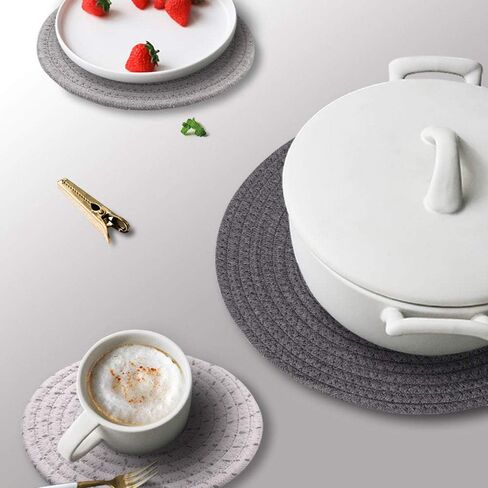 5-Pcs Trivet Pot Holder: Round Woven Potholders Set - 100% Cotton Braided Hot Pads - Coasters - Table Mats for Cooking and Baking One 11.8 Inch and Four 7 Inch in Saudi Arabia