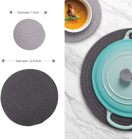 5-Pcs Trivet Pot Holder: Round Woven Potholders Set - 100% Cotton Braided Hot Pads - Coasters - Table Mats for Cooking and Baking One 11.8 Inch and Four 7 Inch in Saudi Arabia
