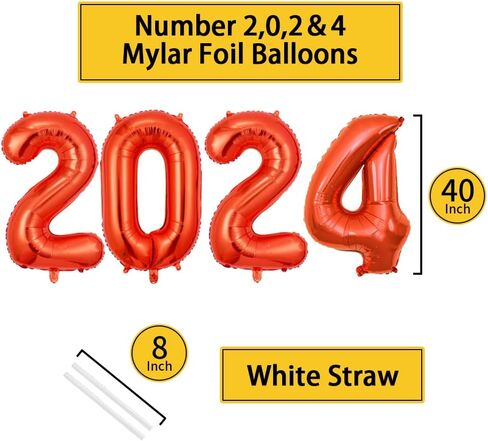 بالونات أرقام فويل عملاقة مقاس 40 بوصة 2024 من أجل مستلزمات حفلات رأس السنة الجديدة السعيدة 2024 وديكورات التخرج (أسود) in Kuwait