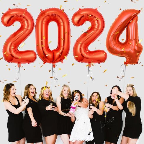 بالونات أرقام فويل عملاقة مقاس 40 بوصة 2024 من أجل مستلزمات حفلات رأس السنة الجديدة السعيدة 2024 وديكورات التخرج (أسود) in Kuwait