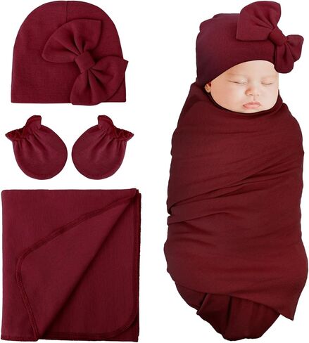 DRESHOW BQUBO الوليد تلقي بطانية القوس قبعة قفازات مجموعة القطن الدافئة الطفل قماط بطانية للف الطفل كيس النوم دش هدية in Kuwait